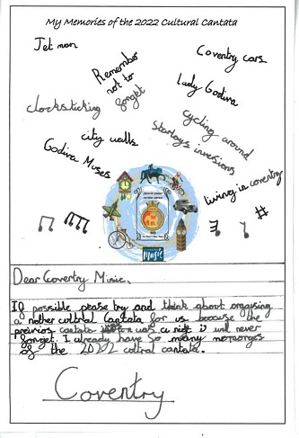 children's written and illustrted feedback from cultural cantata 2022