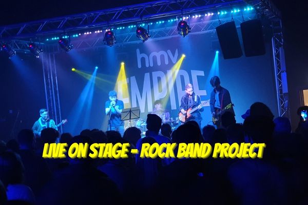 Young Rock band performing on stage