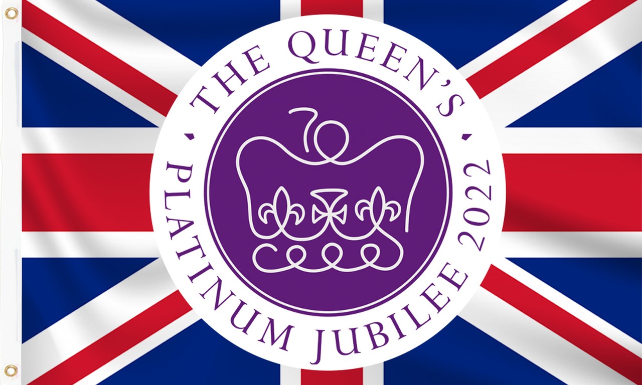 Union Jack Flag with purple jubilee log in centre